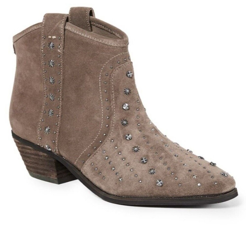 Sam Edelman Suede Brian Studded Western Point-toe Bootie Taupe 8